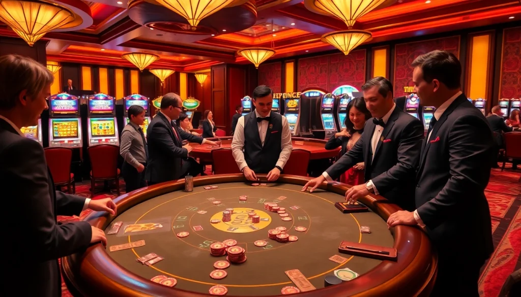Experience a thrilling casino moment at THABET with colorful chips and excited players at a poker table.