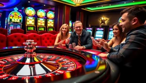 Players enjoy an exciting moment at 789P casino table, showcasing vibrant chips and cards.