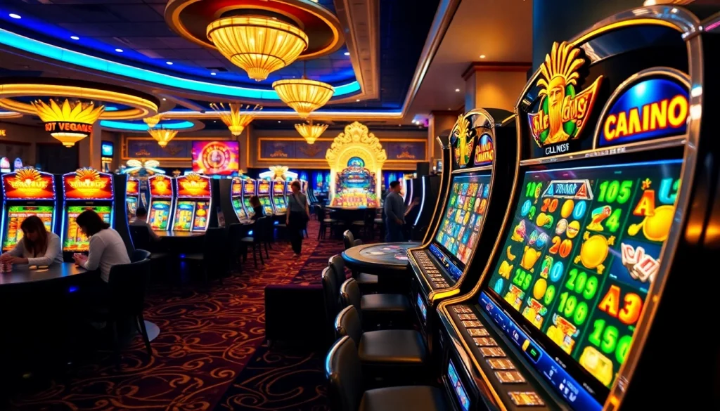 Rasakan sensasi bermain Slot Zeus dengan mesin-mesin yang berwarna-warni dan suasana kasino.