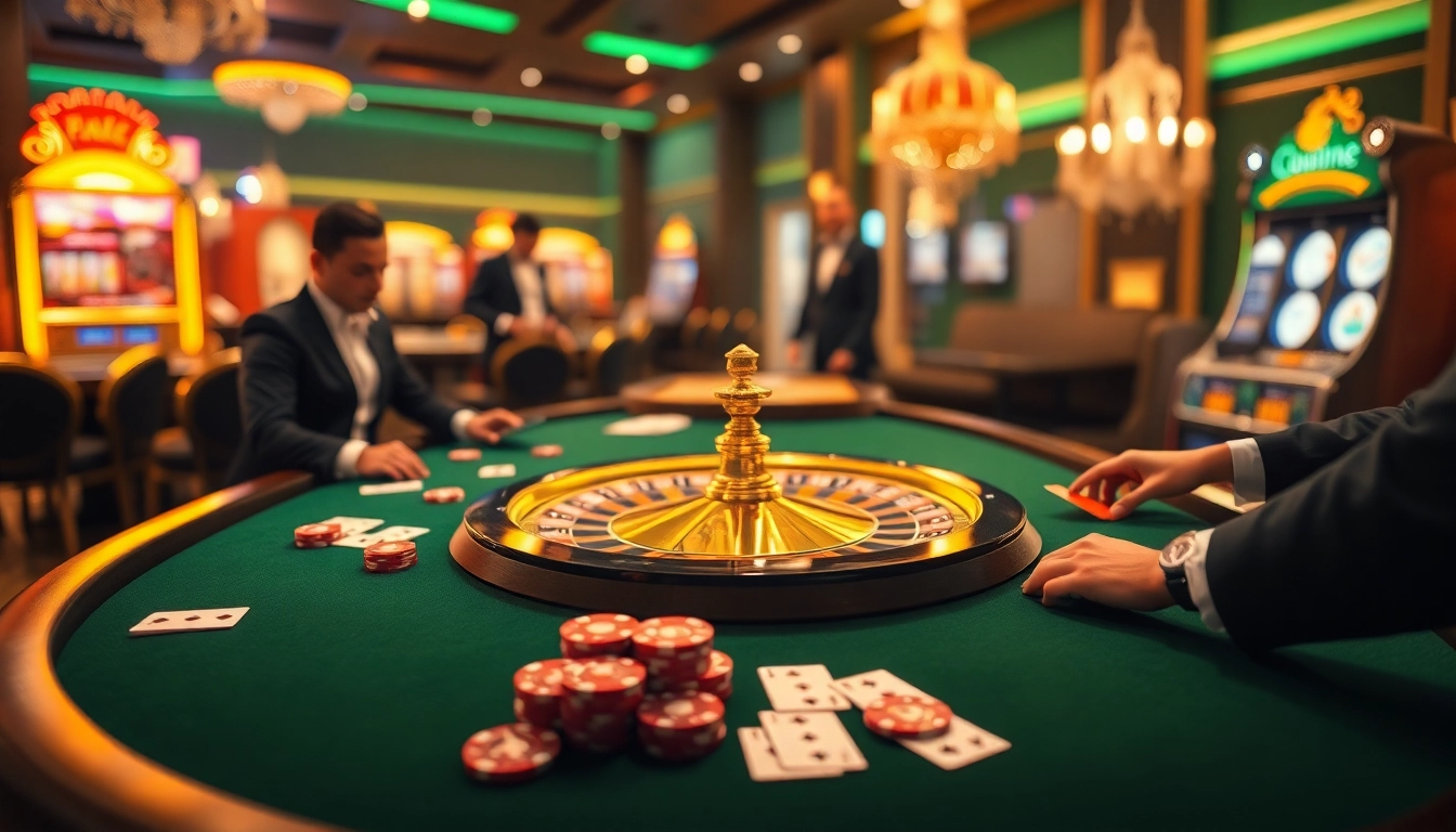 Un gameplay palpitant dans un casino en ligne luxueux en ligne 2026 avec des actions de poker et de roulette.