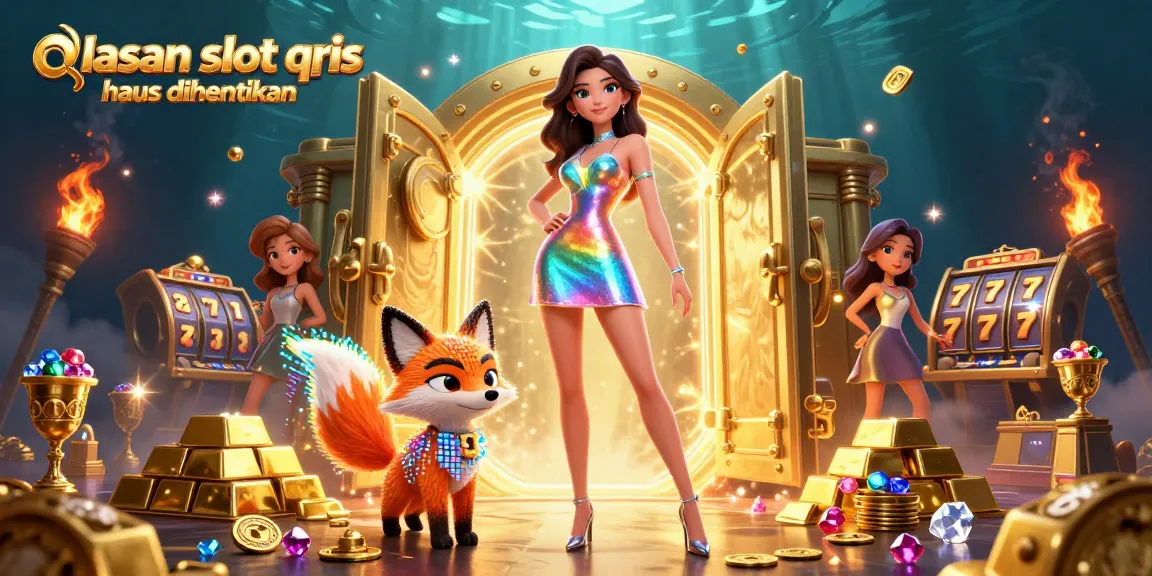 Engage with the stunning visual of "alasan slot qris harus dihentikan" showcasing a vibrant casino scene with a holographic woman and digital fox in action.