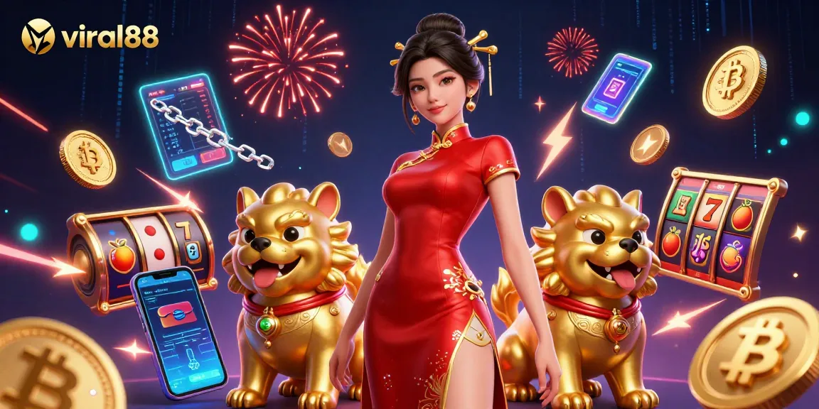 Experience thrilling gaming at viral88 with vibrant 3D illustration showcasing slot elements and rich casino graphics.