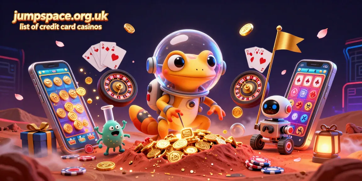 Experience jumpspace.org.uk list of credit card casinos featuring Martian gecko discovering a golden casino.