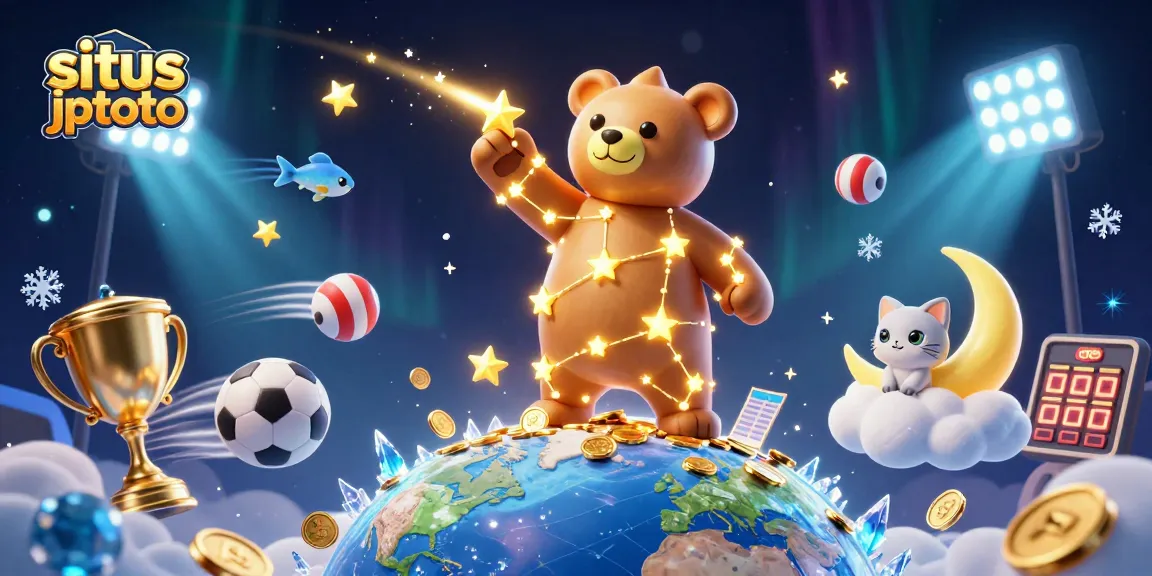 Situs JPTOTO menghadirkan ilustrasi mengesankan dengan bintang beruang kartun dan elemen perjudian dinamis.