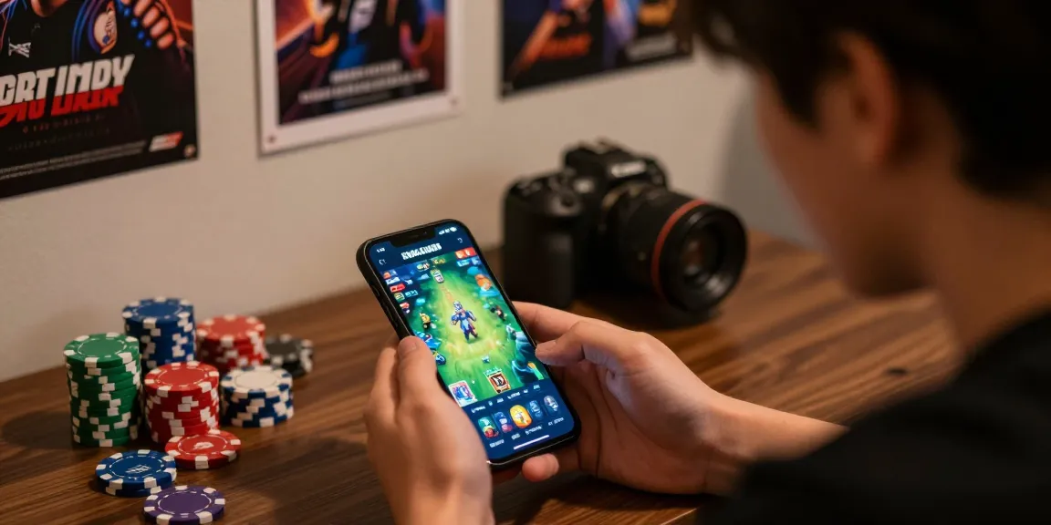 Pengguna KUDALIAR89 menikmati permainan togel dengan smartphone di ruangan gaming yang nyaman.