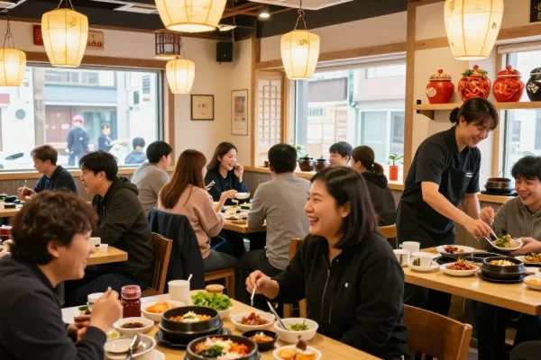 Enjoying a meal at 상봉동 한국관, a vibrant Korean restaurant with traditional dishes and a lively atmosphere.