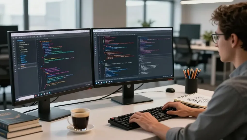 Snipaste in action within a professional coding workspace featuring multiple monitors and ambient lighting.