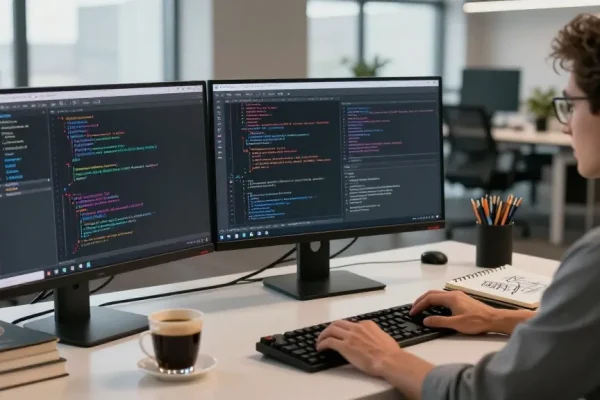 Snipaste in action within a professional coding workspace featuring multiple monitors and ambient lighting.