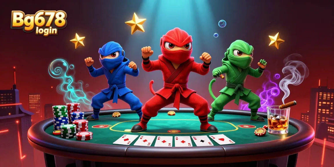 Engage in thrilling action with Bg678 login as ninja chameleons showcase their skills amidst vibrant casino elements.