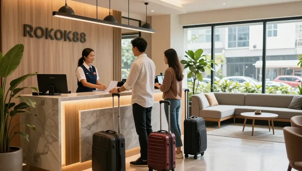 rokok88 hotel welcoming guests at check-in with warm reception.