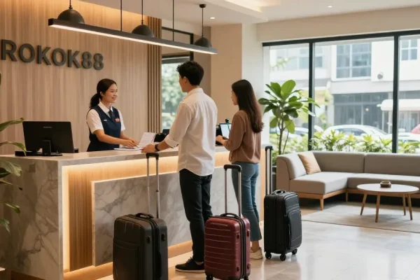 rokok88 hotel welcoming guests at check-in with warm reception.
