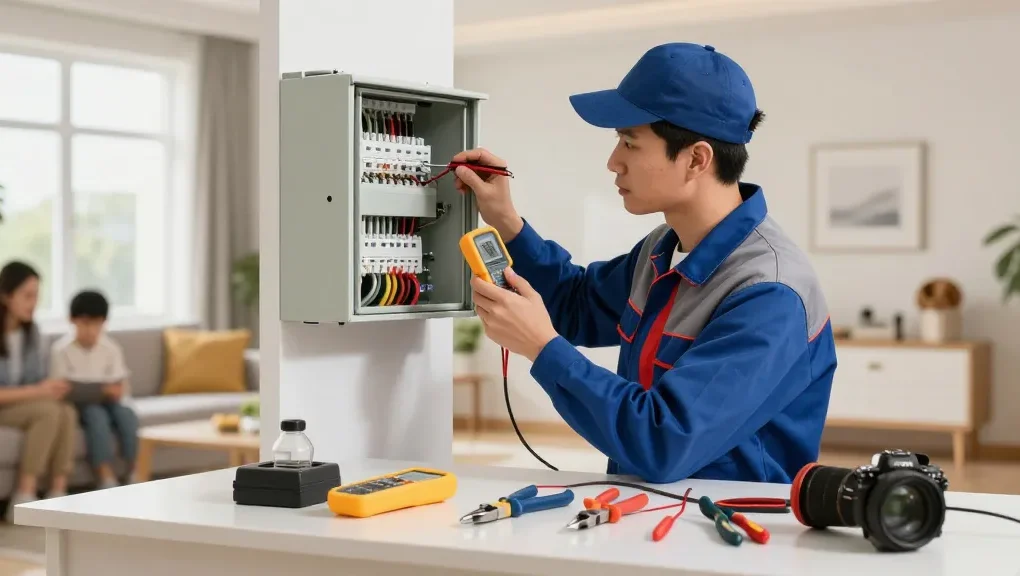 Learn more about residential electrical services with a professional electrician inspecting a control panel.