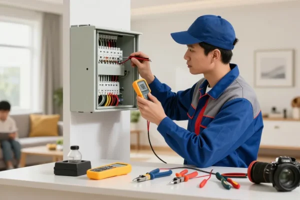 Learn more about residential electrical services with a professional electrician inspecting a control panel.